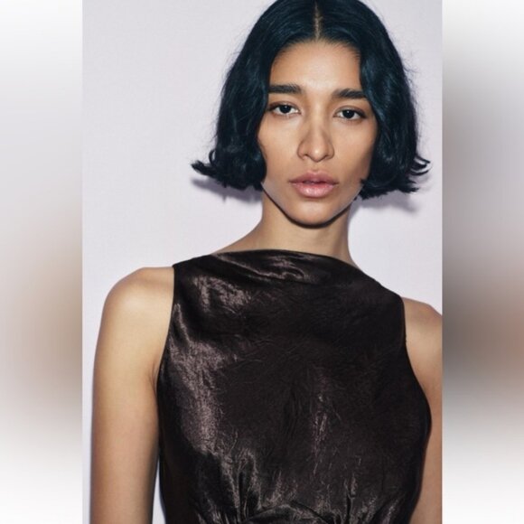 ZARA WRINKLED SATIN EFFECT DRESS ZW COLLECTION - Picture 8 of 12